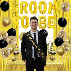 Bachelor Decorations for Men – Groom Sash, Balloons & Photo Props – Black & Gold
