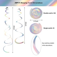 Iridescent Foil Hanging Swirl Decorations 30-Pack Plastic Streamer for Ceiling