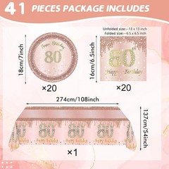 Celebrate in Style – 41Pcs Rose Gold 80th Birthday Tableware for Elegant Events