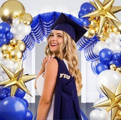 Royal Blue and Silver Checkered Square Foil Balloons Backdrop Wall, Double Si…