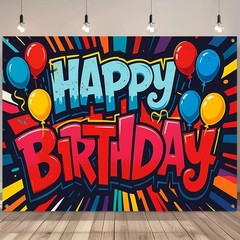 Happy Balloons Banner 71×43 Inch, Large Party Backdrop Decorations, Colorful …