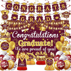 Maroon Graduation Decorations Class of 2026 Maroon and Gold Graduation Party Sup
