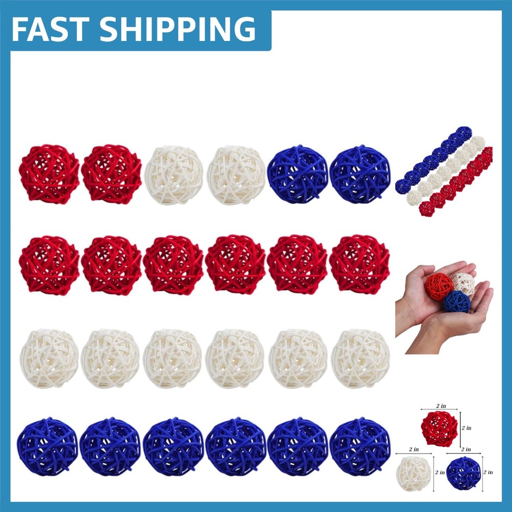 Elegant 24 Pcs Rattan Balls – Charming 4th of July & Memorial Day Decorations
