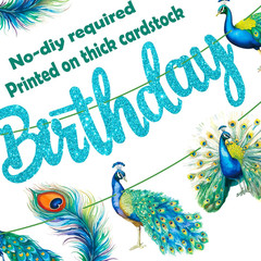 Peacock Birthday Banner & Decorations – 2Pcs Blue Peacock Party Banners for Zoo