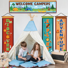 4 Pcs Camping Themed Party Decorations Welcome Campers Door Banner Camping Porch