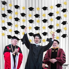 Graduation Cap Garland – 10 Feet, No DIY | Grad Garland Class of 2026, Black and