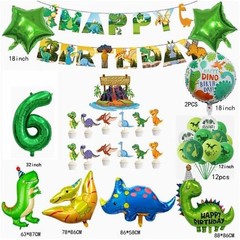 Dinosaur 6th Party Decorations for Boys Girls, Foil Green Star Number 6 Dinos…