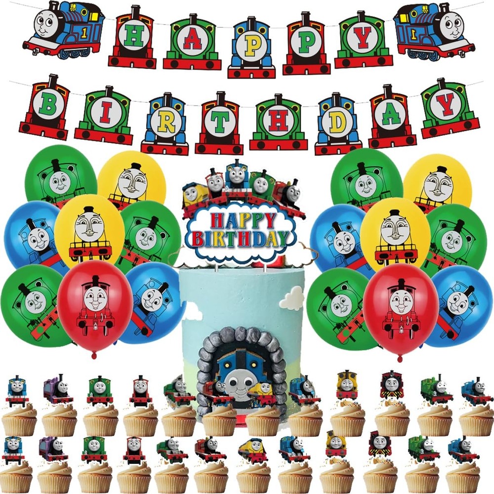 Thomas Train Birthday Party Decorations Set – 1 Banner, 16 Balloons, 25 Toppers
