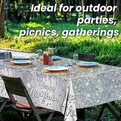 Happy Birthday Tablecloth,3pcs Sliver Table Cloths for Sliver and Glitter