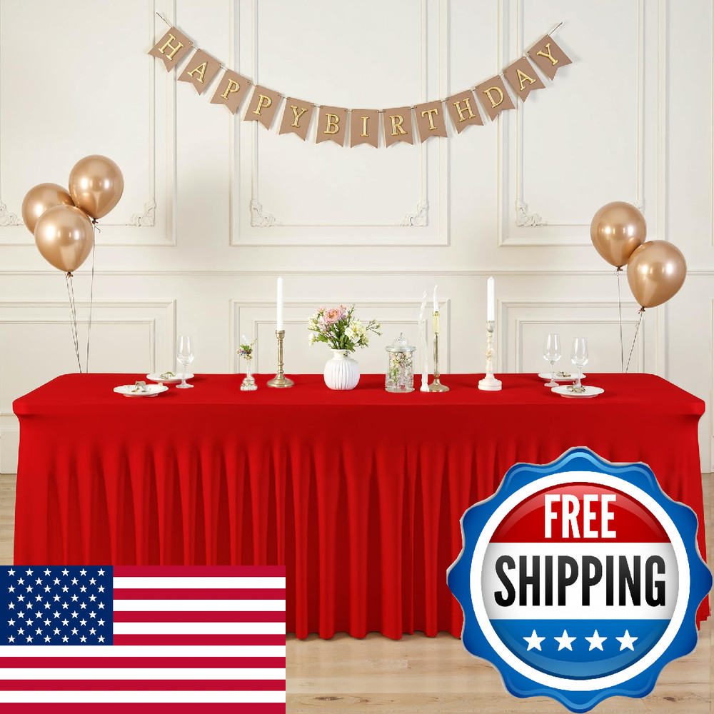 Suppromo 6ft Red Spandex Table Cloths for Rectangle Tables Wrinkle Free Red Tabl