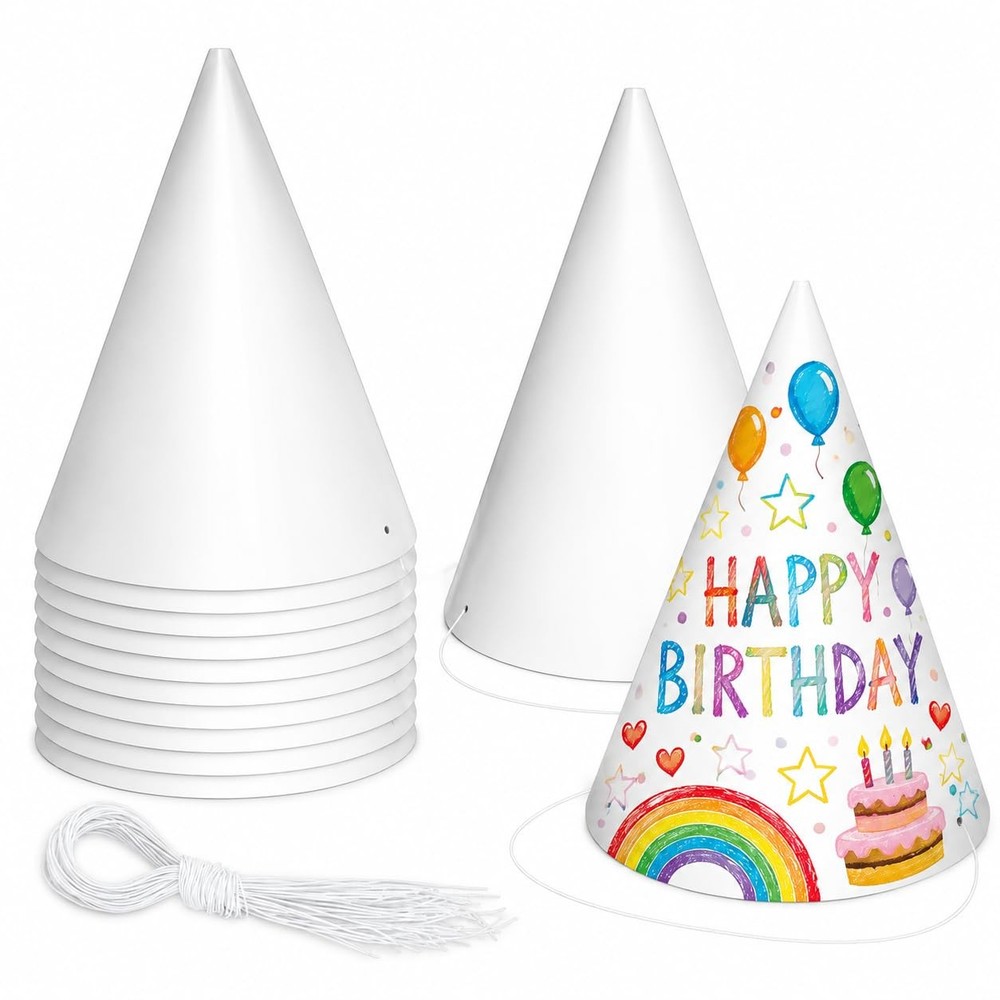 White Paper Party Hats for Birthday,Decorative Bulk Cone Hat for Adults Art D…