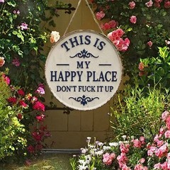 Distressed Finish Metal Sign for Garden Patio Fence This Is My Happy Place