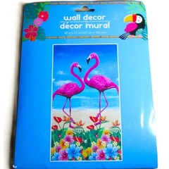 Pink Flamingo Wall Mural 42×72 ins Tropical Beach Ocean Flowers Party Decoration