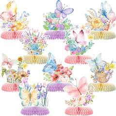 10Pcs Butterfly Party Decorations – Spring Pink Purple Butterfly Flowers Centerp