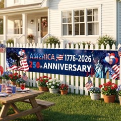 250th Anniversary Banner Flag – Patriotic Party Decorations for July 4th