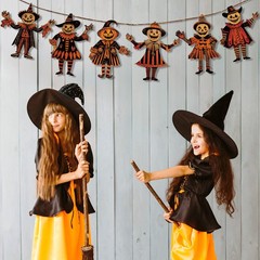 Vintage Halloween Decor Wood Banner 5.9 inches by 5.6 inches, Vintage Style Retr