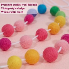 Vintage Felt Pom Pom Garland, 24 Wool Balls on 6.56 FT String, Wall Decor