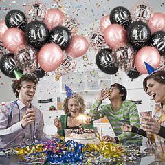 Black Rose Gold Happy 40Th Birthday Balloons, 15 Pieces 40Th Birthday Decoration