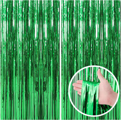 2 Pack Green Streamers Backdrop Jungle Party Decorations Foil Fringe Backdrop Cu
