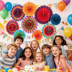 9 PCS Colorful Mexican Fiesta Hanging Paper Fans Cinco De Mayo Party Decor