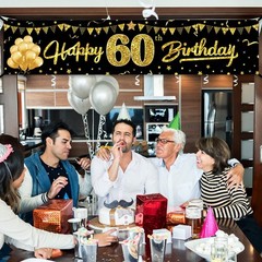 Happy 60th Birthday Banner Decorations for Men 72.8 x 15.7 inches, Black