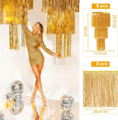 1920s Gold Party Decorations – 6 Pcs Fringe Chandelier & Garland Set
