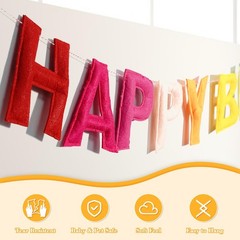 4PCS Pre-Strung Happy Birthday Banner – Felt Garland, Rainbow