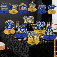 12Pcs Blue and Gold Graduation Decorations 2026 Honeycomb Centerpieces