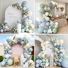 155Pcs Dusty Blue Sage Green Balloon Garland Arch Kit, Macaron Blue Moonlight…