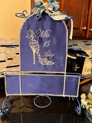 Royal Blue Quinceanera Mis Quince Set Kneeling Pillow Bouquet Brindis