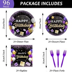 Vibrant Celebration: Quality Purple and Black Theme Party Supplies for 24 Guests