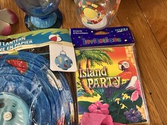 Misc. Items For Hawaiian/Luau Party/Pool, 16 Pcs, Straw Hat, Cups, Lei, Lanterns