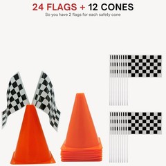 38 Pieces Set – 12 Traffic Cones With Hole on Top, 24 Checkered Flags, Racetr…