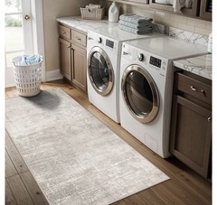 Washable 2×5 Kitchen Runner Rug: Abstract 2′ x 5′ (Rectangular), Beige/Cream