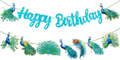 Peacock Birthday Banner & Decorations – 2Pcs Blue Peacock Party Banners for Zoo