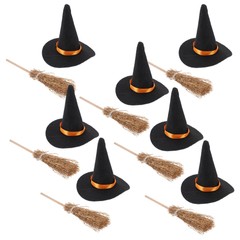 Mini Felt Witch Hats Halloween Gnome Hats Broom Decor Set