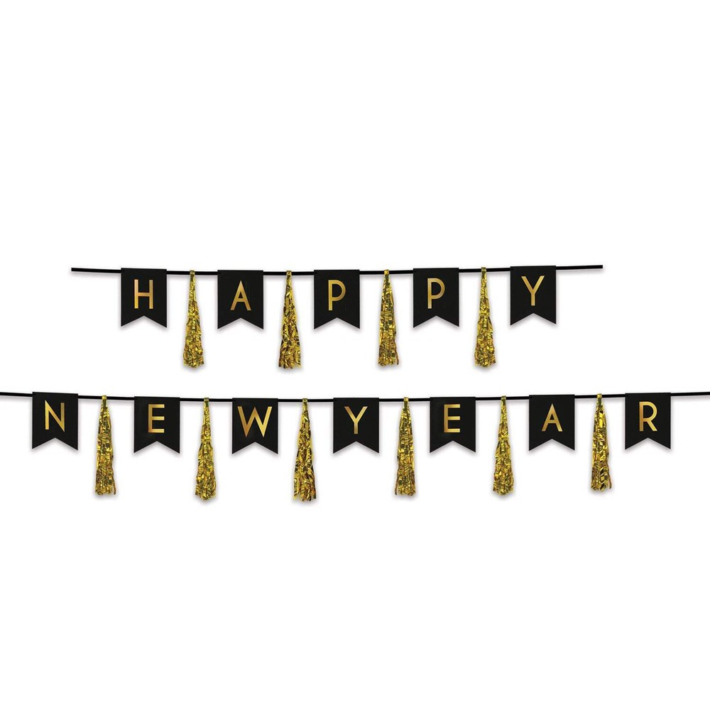 Beistle Happy New Year Tassel Streamer – Black and Gold – New Years | Party