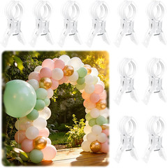 10 Pack Balloon Arch Clips for Backdrop | Plastic Transparent Spring Clamps | 3.