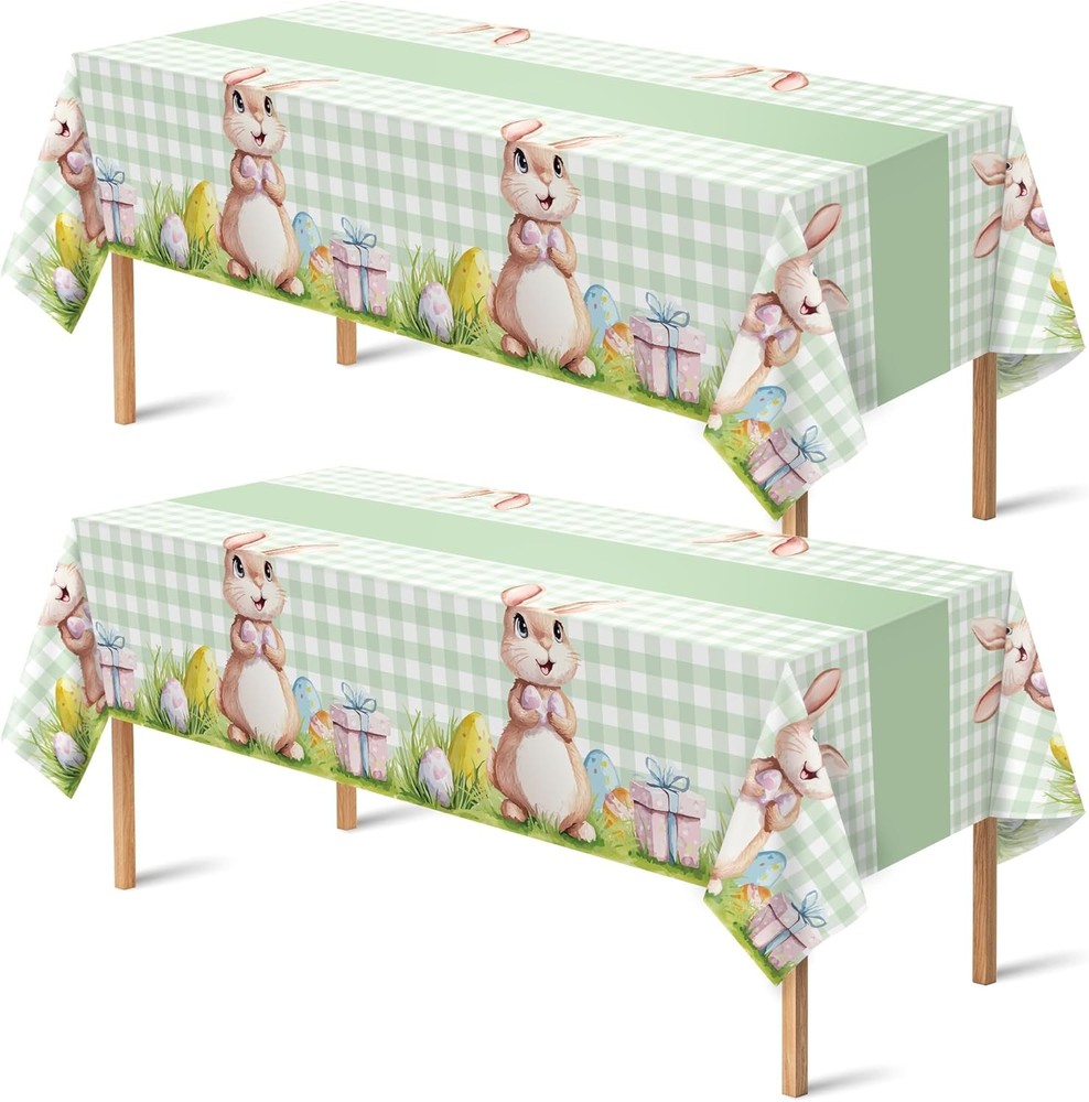 2 Pack Easter Plastic Tablecloth Disposable Party Table Cover Decor Indoor Out