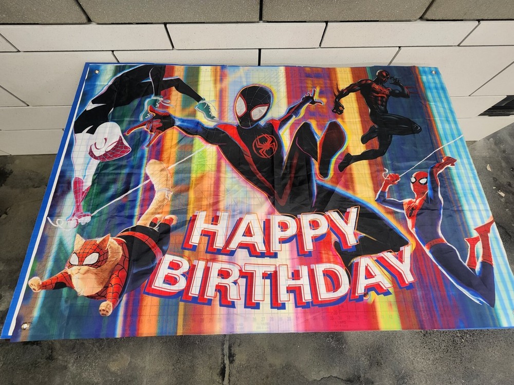 Spider-Man Happy Birthday Banner Flag 3′ X 5′ Large Spider-Gwen Miles Morales B5