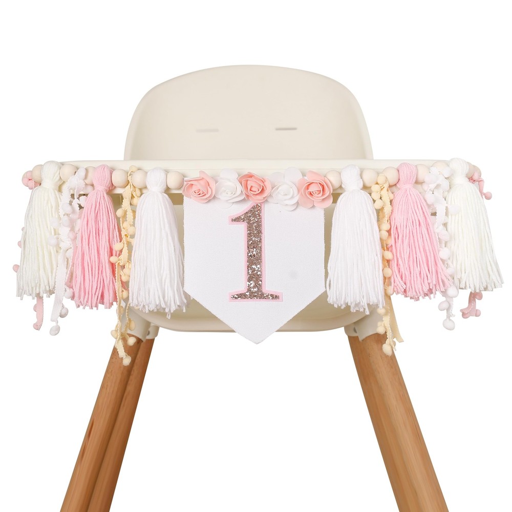 Pink Flower 1st High Chair Banner – Wildflower Tassel First Banner,1st Decora…