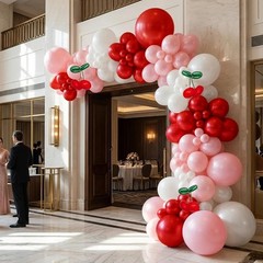 Red Pink Balloon Arch Double Latex Pink White Pearl Balloons Red Green Long B…