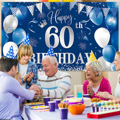 60Th Birthday Banner Backdrophappy 60Th Birthday Decorationsblue Silver Fabri…