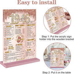 Happy 80Th Birthday Decorations Back in 1946 Table Sign for Women, Pink Rose Gol