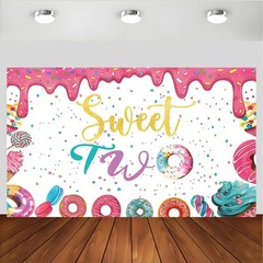 xuanflyF Donut Sweet Two Birthday Party Backdrop Banner 5x3ft Pink Cotton