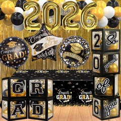 Black and Gold Graduation Decorations Class of 2026 – Graduation Balloon Boxe…