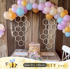 2 pc Large Wood Honeycomb Decor – Bee Themed Shower Birthdays or any Party
