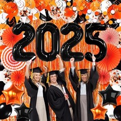 , 2025 Graduation Balloon Arch Kit 2025 – Huge, Pack of 168 | Orange and Black