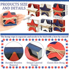 6 Pcs Patriotic Table Decor 4Th of July Wooden Stars Signs Red White Blue Americ