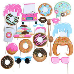 Doughnut Selfie Photo Prop Birthday Party Decoration Sweets Dessert 22pcs
